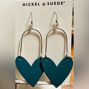 Nickel and Suede Royal Teal Sweetheart Earrings NWT